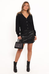 Josey Bow Button Cardigan - Black