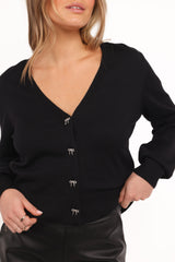 Josey Bow Button Cardigan - Black