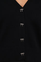 Josey Bow Button Cardigan - Black