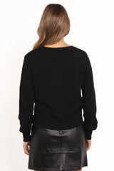 Josey Bow Button Cardigan - Black