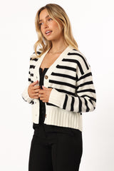 Kallen Button Front Striped Cardigan - Cream/Black