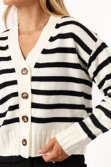 Kallen Button Front Striped Cardigan - Cream/Black