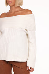 Kenny Off Shoulder Knit Sweater - Cream