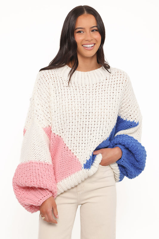 Koda Pattern Knit Sweater - White Multi