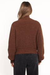 Kourtney Zip Cardigan - Brown