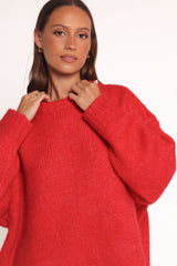 Lloyd Oversized Crew Knit Sweater - Red