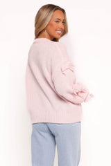 Lover Tie Sleeve Knit Sweater - Pink
