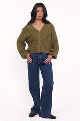 Melody Textured Button Up Cardigan - Olive