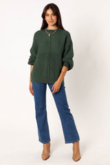 Meredith Ribbed Crewneck Knit Sweater - Green