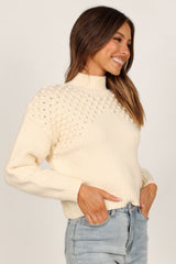 Mia Textured Shoulder Knit Sweater - Cream