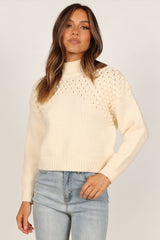Mia Textured Shoulder Knit Sweater - Cream