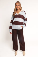 Mikaela Rugby Stripe Knit Sweater - Brown/Blue Stripe