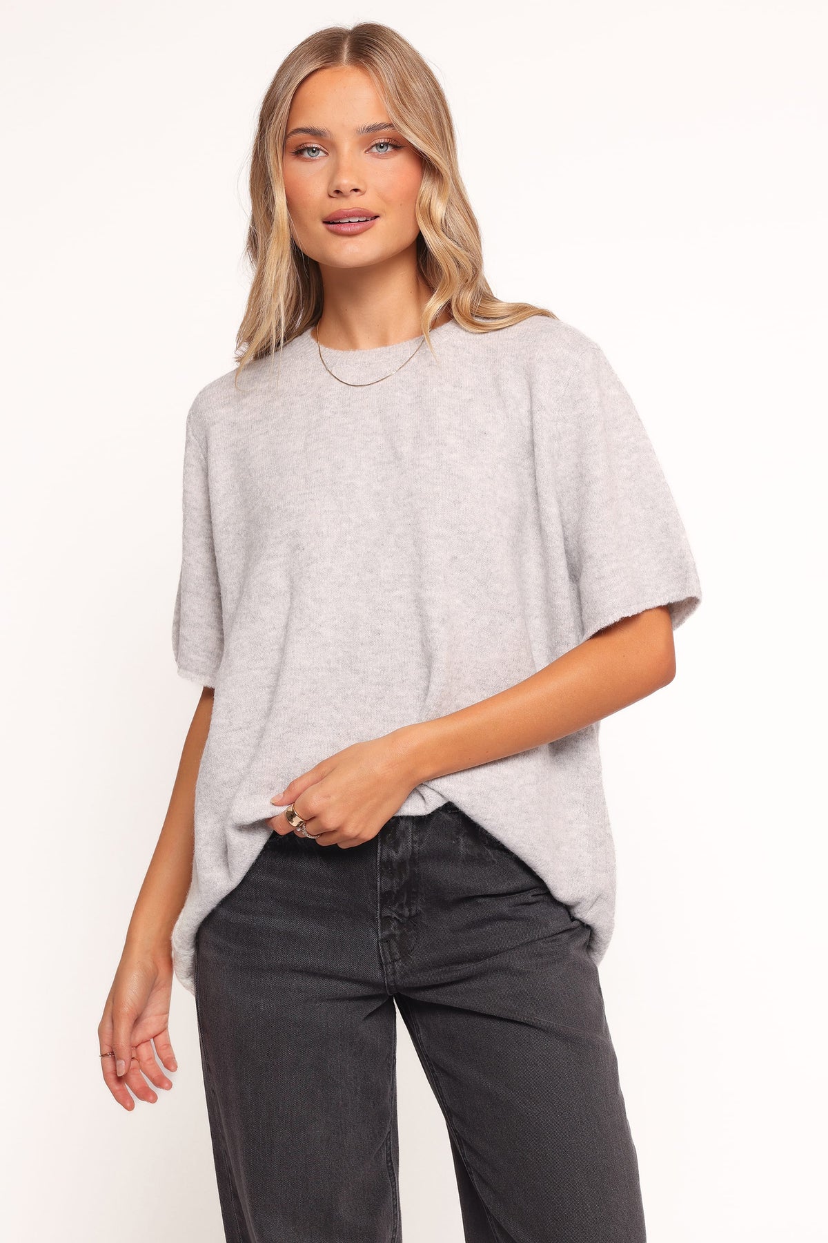 Morris Short Sleeve Oversized Sweater Tee - Grey
