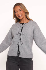 Neri Bow Tie Front Cardigan - Grey