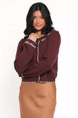 Payton Bow Scallop Cardigan - Plum