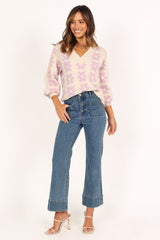 Remi Vneck Flower Knit Sweater - Lilac