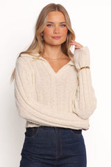 Romy Collar Knit Sweater - Ecru