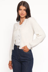 Silvie Lace Front Tie Cardigan - Cream