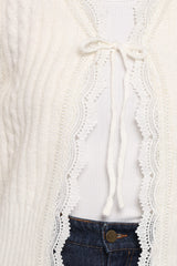 Silvie Lace Front Tie Cardigan - Cream