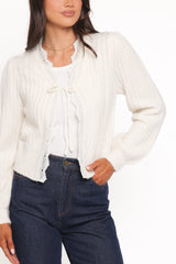 Silvie Lace Front Tie Cardigan - Cream