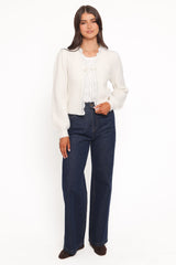 Silvie Lace Front Tie Cardigan - Cream
