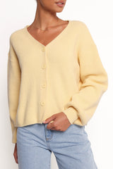 Sybil Button Front Cardigan - Butter Yellow