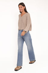 Sybil Button Front Cardigan - Mushroom