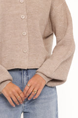 Sybil Button Front Cardigan - Mushroom
