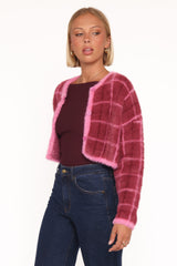 Viola Plaid Button Front Cardigan - Burgundy