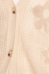 Winslow Open Knit Flower Cardigan - Tan