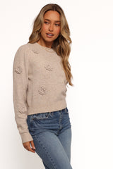Wynne All Over Flower Knit Sweater - Light Taupe