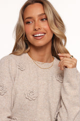 Wynne All Over Flower Knit Sweater - Light Taupe