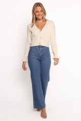 Zana Ribbed Ruffle Cuff Knit Sweater - Cream