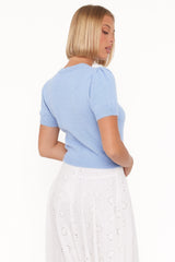 Zena Puff Sleeve Cardigan - Cornflower Blue