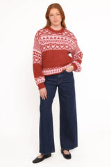 Zinnia Fairisle Knit Sweater - Red