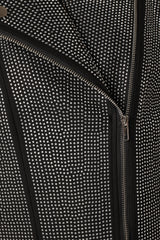 Elaina Crystal Studded Moto Jacket - Black