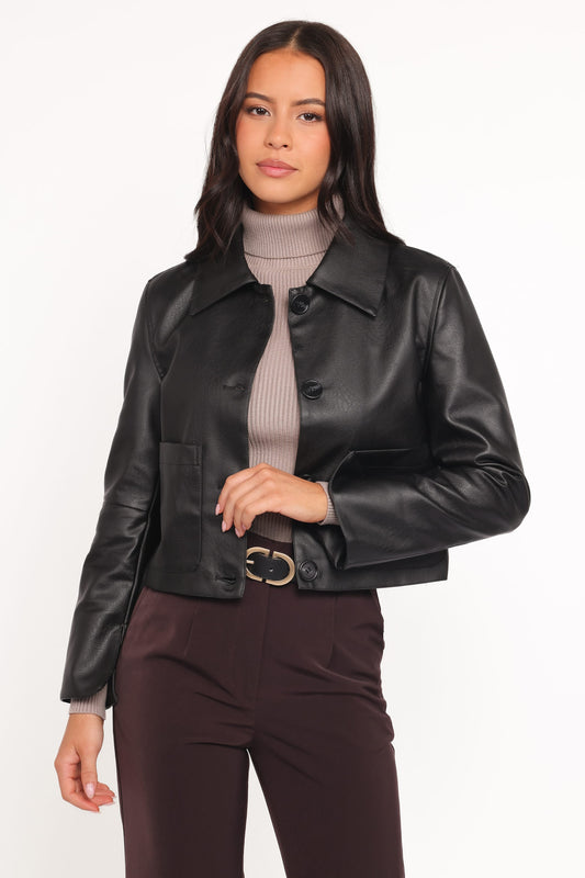 Hope Crop Faux Leather Jacket - Black