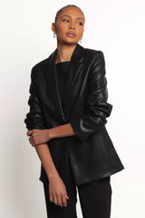 Jamie Faux Leather Blazer - Black