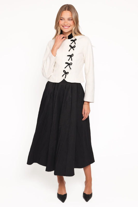 Jorah Twill Cropped Bow Jacket - Cream