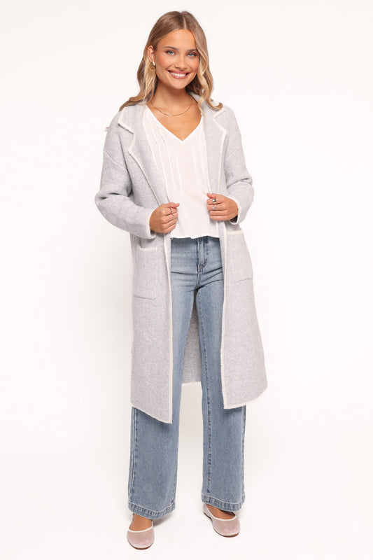 Katia Contrast Trim Coatigan - Light Grey