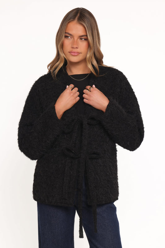 Kimmy Bow Oversized Cardigan - Black