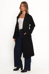 Kloss Tie Front Long Coat - Black