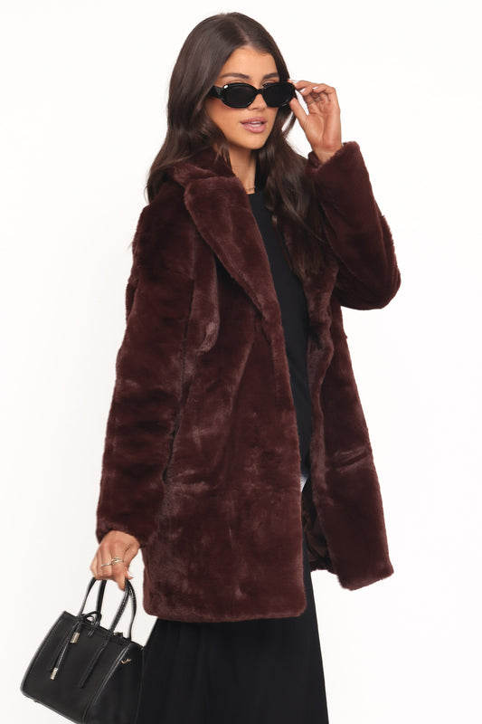 Meeka Faux Fur Jacket - Burgundy
