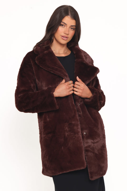 Meeka Faux Fur Jacket - Burgundy