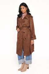 Micha Faux Suede Trench Coat - Brown