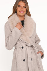 Nina Fur Collar Tie Waist Coat - Cream