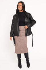 Parsons Oversized Faux Leather Moto Jacket - Black