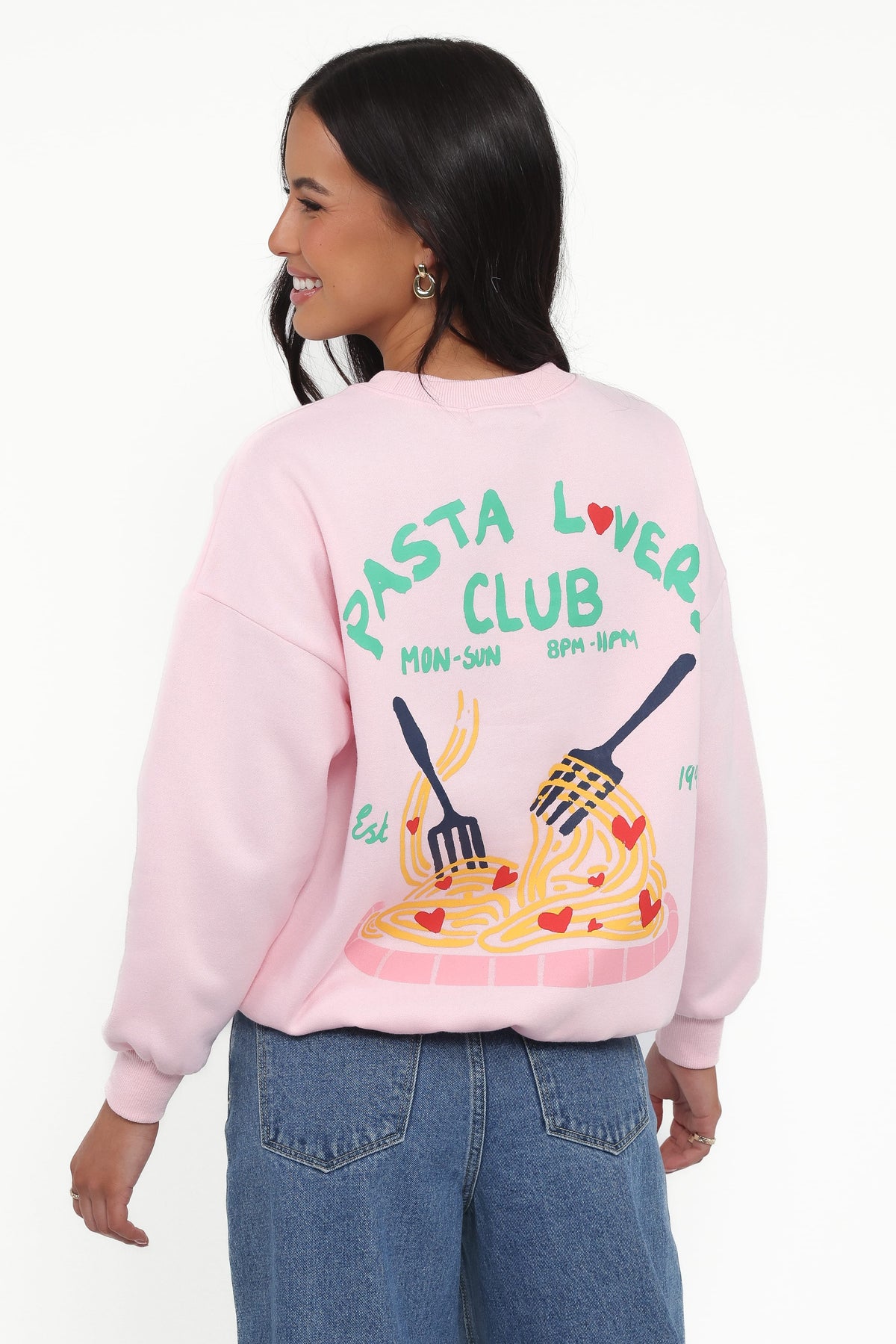 Pasta Lovers Club Graphic Sweater - Pink