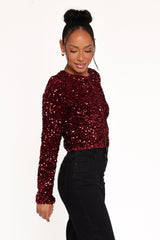 Scarlette Cropped Jacket - Burgundy Sequin