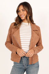 Spencer Faux Suede Moto Jacket - Tan